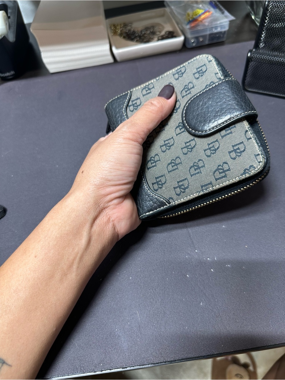 Dooney & Bourke Gray and Black DB Logo Zip Around Wallet - Picture 2 of 9